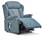Cartmel Small Riser Recliner chair with Light Oak Knuckles in Portland Airforce fabric 
