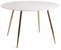 The Bentley Designs Francesca White Mable Effect Tempered Glass 4 Seater Dining Table with Matt Gold Plated Legs 