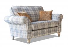 Alstons Cleveland Snuggler in fabric 2507 (Band D), small scatter cushions in 2743, grey ash/brushed nickel legs.