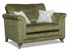 Alstons Fleming Snuggler pictured in fabric 2690 (Band A), small scatter cushions in 2148, smokey oak/satin nickel castor legs (FM3).