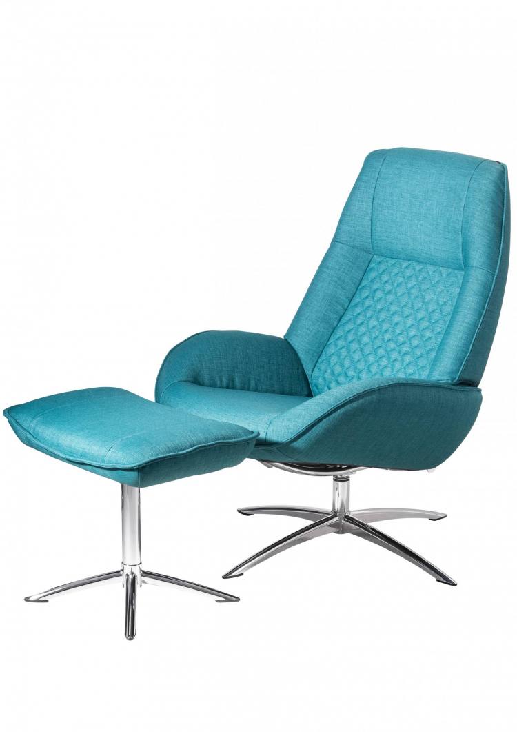 Kebe Bordeaux Swivel Chair with optional Footrest in Lido Petrol Side View