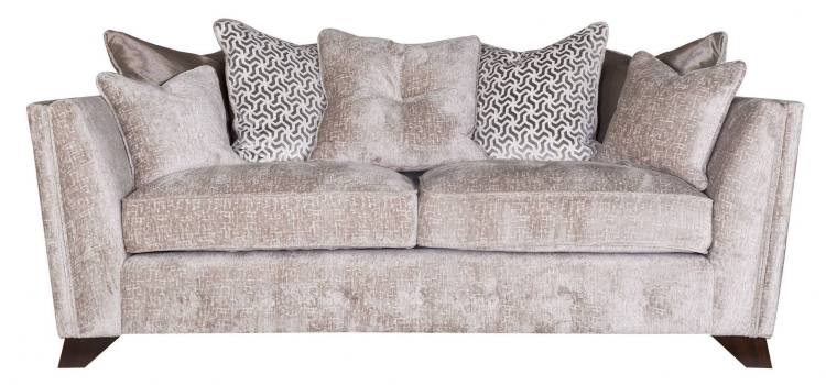 Front view of 3 seater Pillow Back sofa with dark legs in the Pandora range 