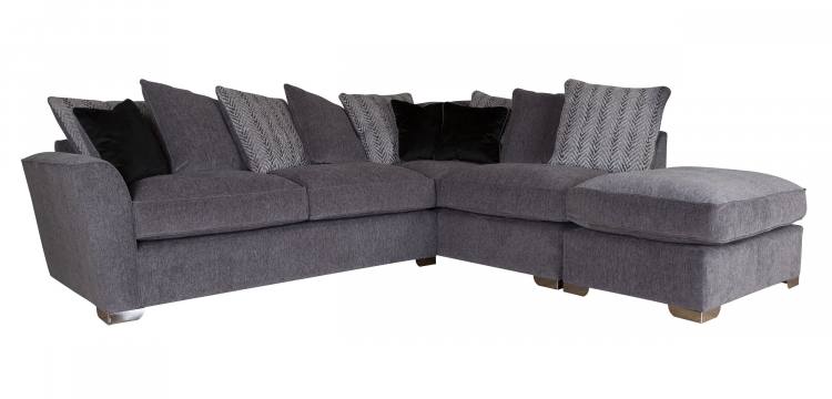 Pictured in Lassie Charcoal with Valencia Zig Zag Silver pillow back cushions, Festival Black scatter cushions and Chrome feet