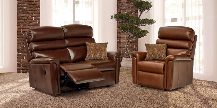 Chair shown with Recliner 2 seater sofa shown in Texas Brown leather (scatter cushions sold seperately)