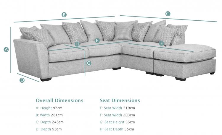 Buoyant Fantasia Pillow Back Corner Chaise Sofa dimensions