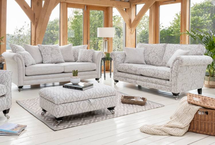 Sofa pictured with Grand sofa & Ottoman in fabrics 2408 (6), 2958 (6) & 2328 (6)  