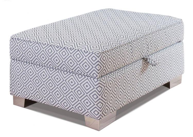 Alstons Memphis Ottoman shown in fabric 7087 with chrome feet.