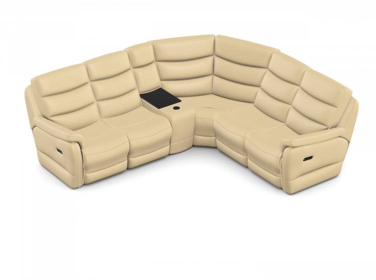 Anderson modular corner sofa shown in Dolce Creme leather with Console unit included 