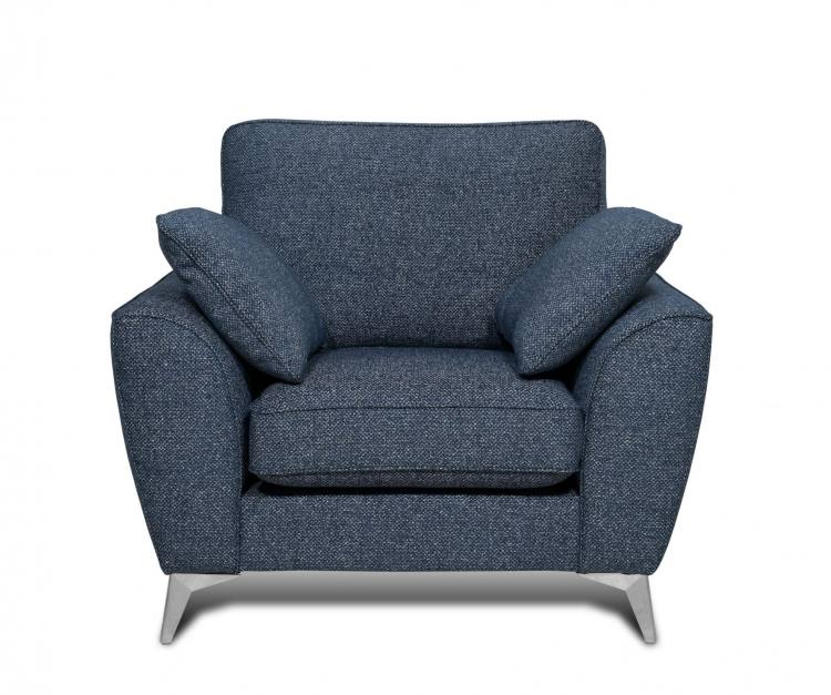 Bretton chair shown in Jose Dark Blue fabric with Chrome metal feet 