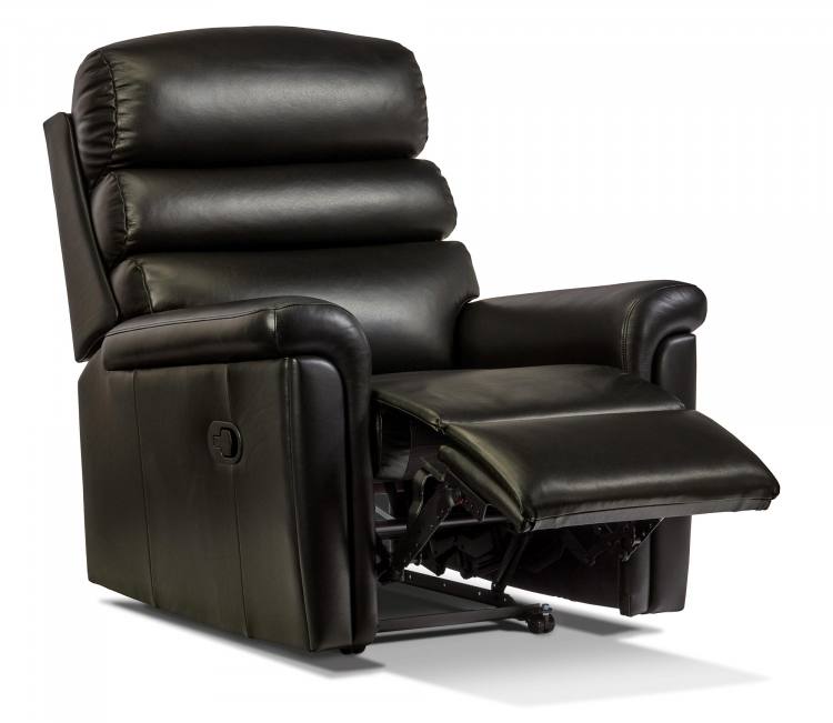 Manual recliner chair shown in Queensbury Black leather