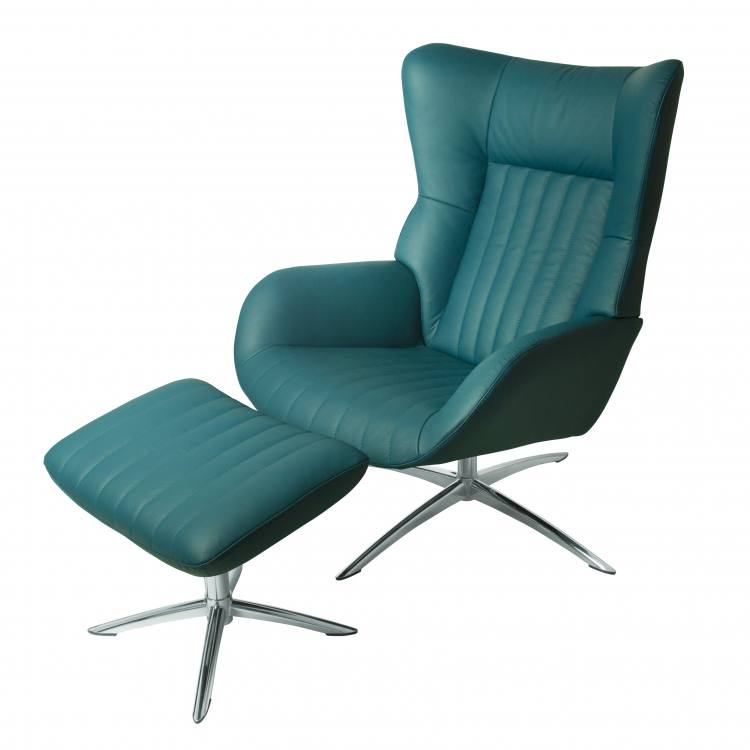 Kebe Firana Swivel Chair with optional Footrest in Petrol Leather 