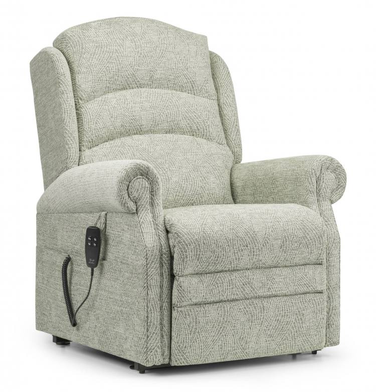 Ideal Beverley Petite Riser Recliner Chair in Alexandra Park Wave Sage fabric 