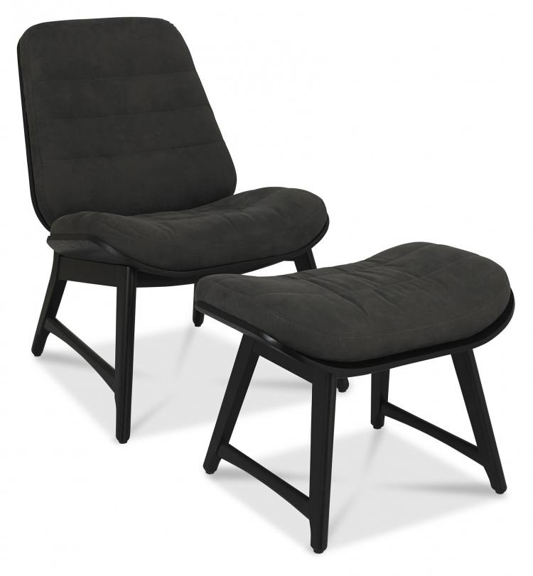 Bentley Designs Vintage Weathered Oak Casual Chair With Footstool in Dark Grey 