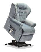 Lynton Small Riser Recliner chair shown in Pacific Pewter fabric 