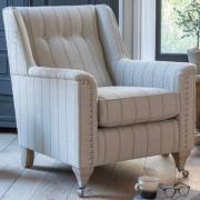 Accent chair in fabric 4550, grey ash/brushed nickel castor legs