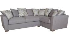 Pictured in Barley Silver with 5 pillows in same fabric, 4 pillows in Camelia Winter and scatter cushions in Script Grey 