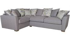 Pictured in Barley Silver with 5 pillows in same fabric, 4 pillows in Camelia Winter and scatter cushions in Script Grey 