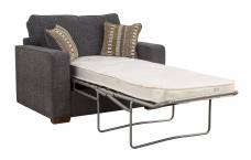 Buoyant Chicago chair bed pictured in Barley Graphite with Picasso Stripe Beige scatter cushions and Mid Oak feet
