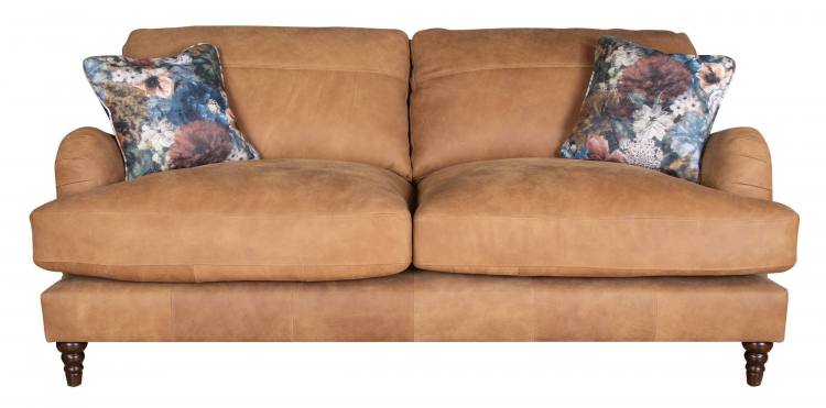 Beatrix 4 seater sofa shown in Capri Tan leather with optional scatter cushions 