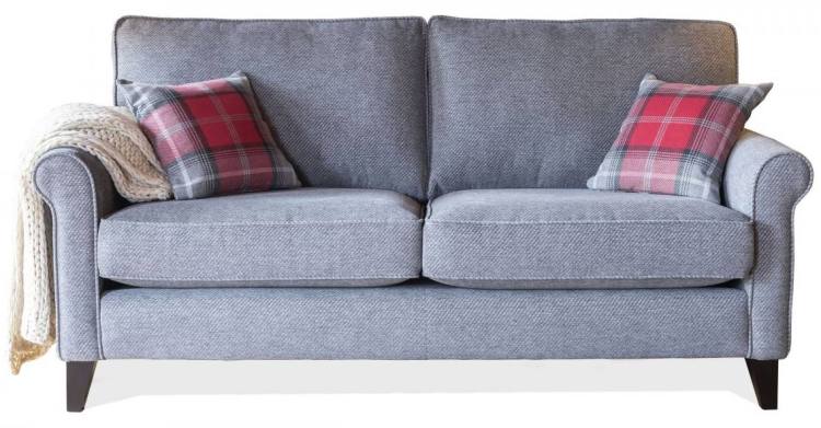 Alstons Poppy 3 seater sofa shown in fabric 1767, small scatter cushions in fabric 1621, dark legs.