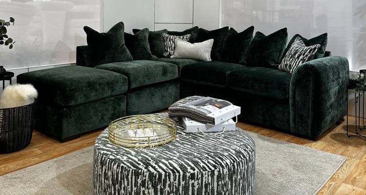 Corner group shown in Kairo Bottle Green fabric - LFC 