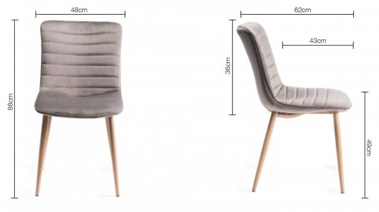 Measurements for the Bentley Designs Eriksen Grey Velvet Fabric Chair