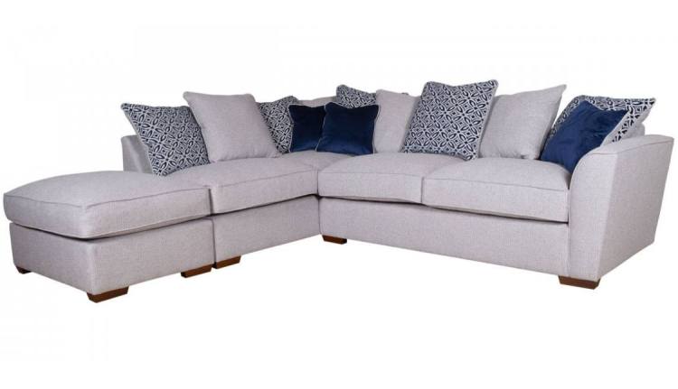 Pictured in Ramsey Pebble with Delta Navy pillowback cushions, Festival Royal Blue scatter cushions and Mid Oak feet 