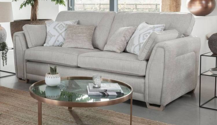 Alstons Aalto Grand 4 seater sofa shown in 3908 fabric (scatters 3458 & 3698), Grey Ash feet 