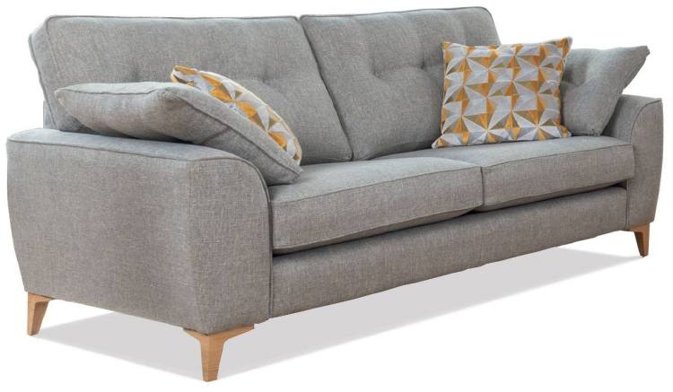 Alstons Savannah 3 seater sofa shown in fabric 9348 with large scatter cushions in 9093 and Light Oak legs