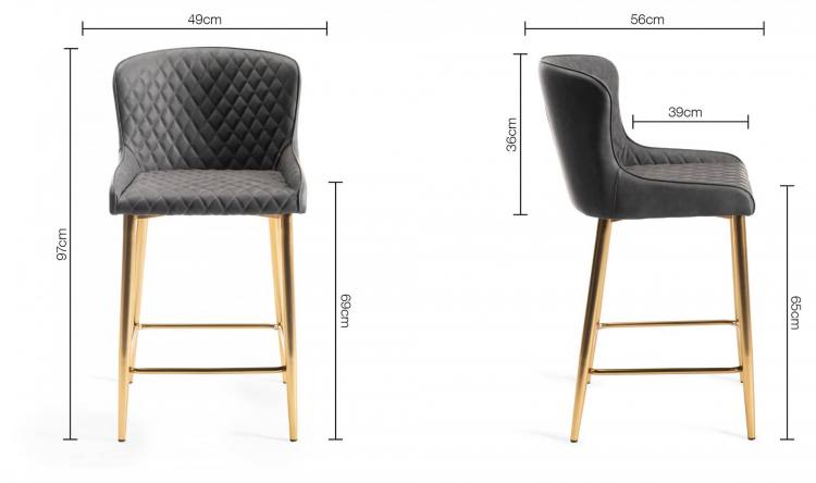 Measurements for the Bentley Designs Cezanne Dark grey Faux Leather Bar Stool with Matt Gold Plated Legs 