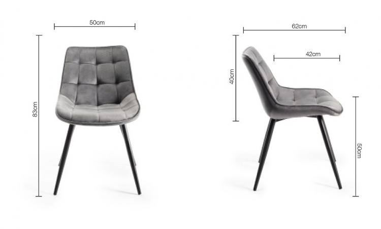Measurements for the Bentley Designs Seurat Grey velvet Fabric Chair 