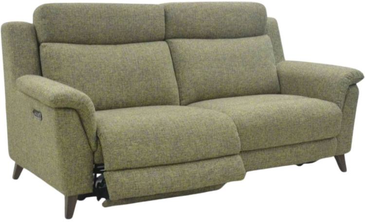 Kenzie 3 seater power sofa with one footrest in the reclined position 