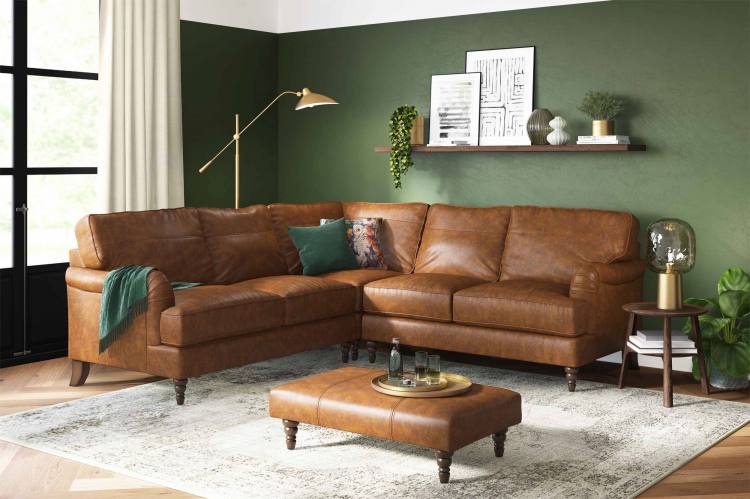 Beatrix corner sofa & stool shown in Lazio Brown leather 