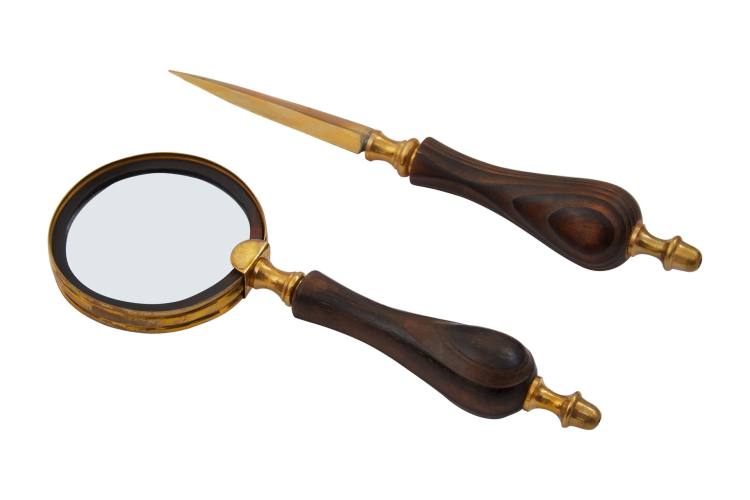 Wellington Brown Letter Opener and Magnifying Glass Set