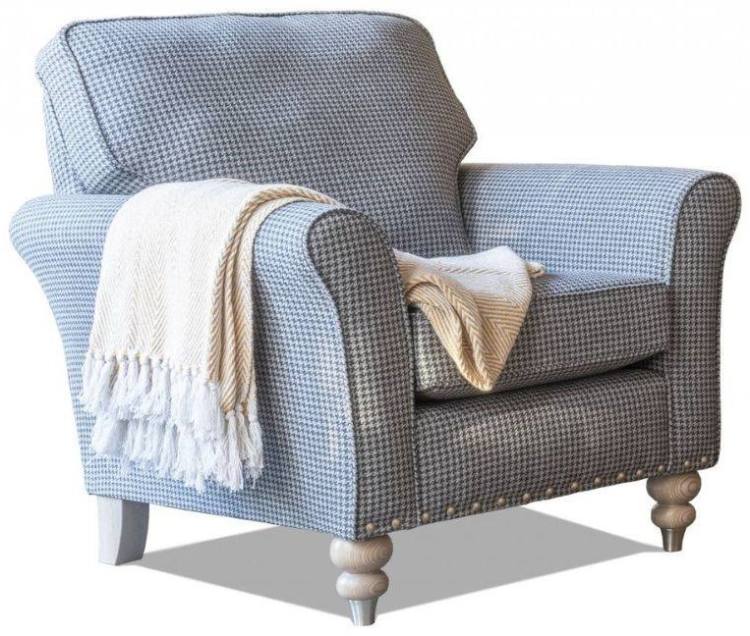 Alstons Cleveland Studio accent chair picture in fabric 2557 (Band D), grey ash/brushed nickel legs.