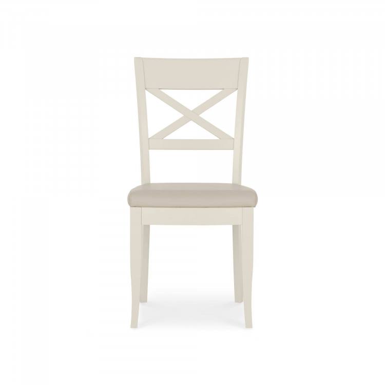 Bentley Designs - Montreux Antique White Cross Back Chairs - Ivory Bonded Leather (Pair)