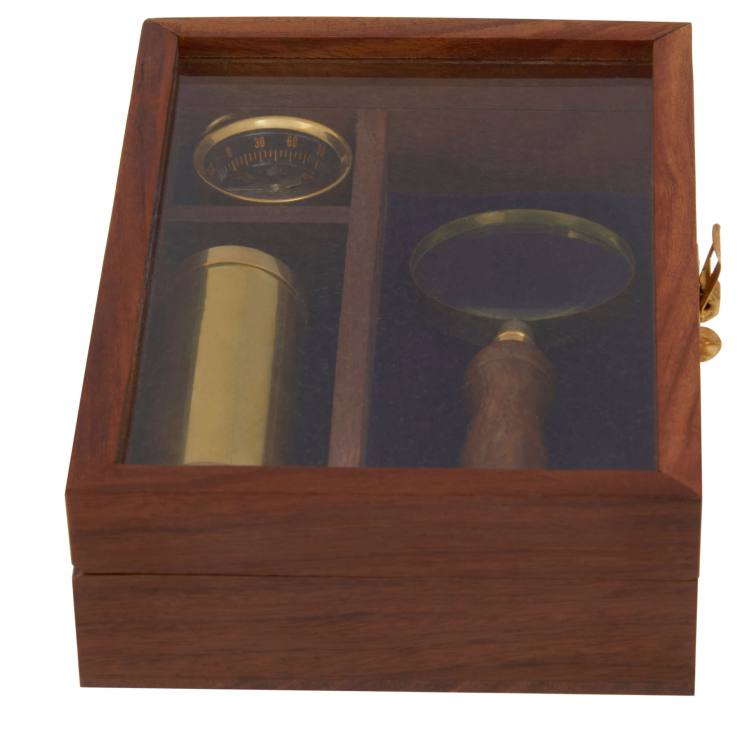 Acacia wood storage box with a glass lid.