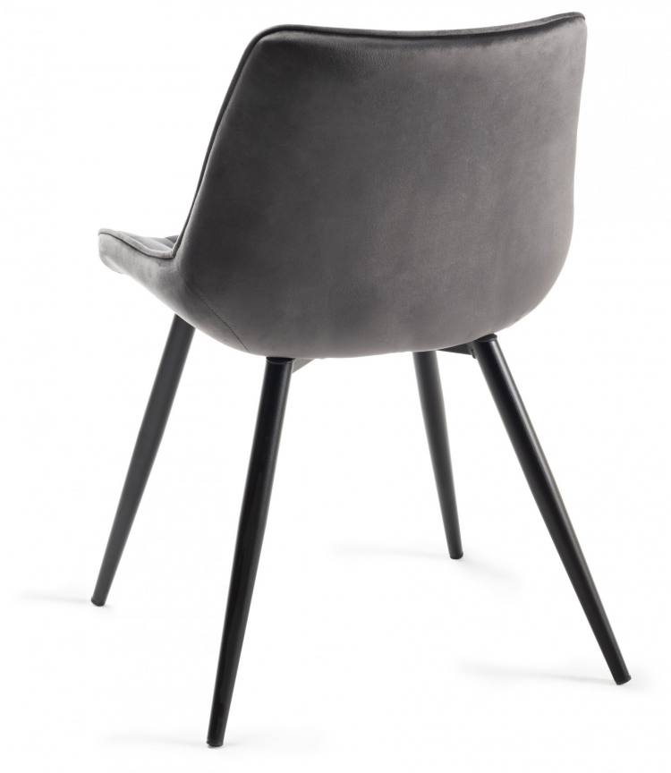 Back of the Bentley Designs Seurat Grey Velvet Fabric Chair with Sand Black Powder Coated Legs