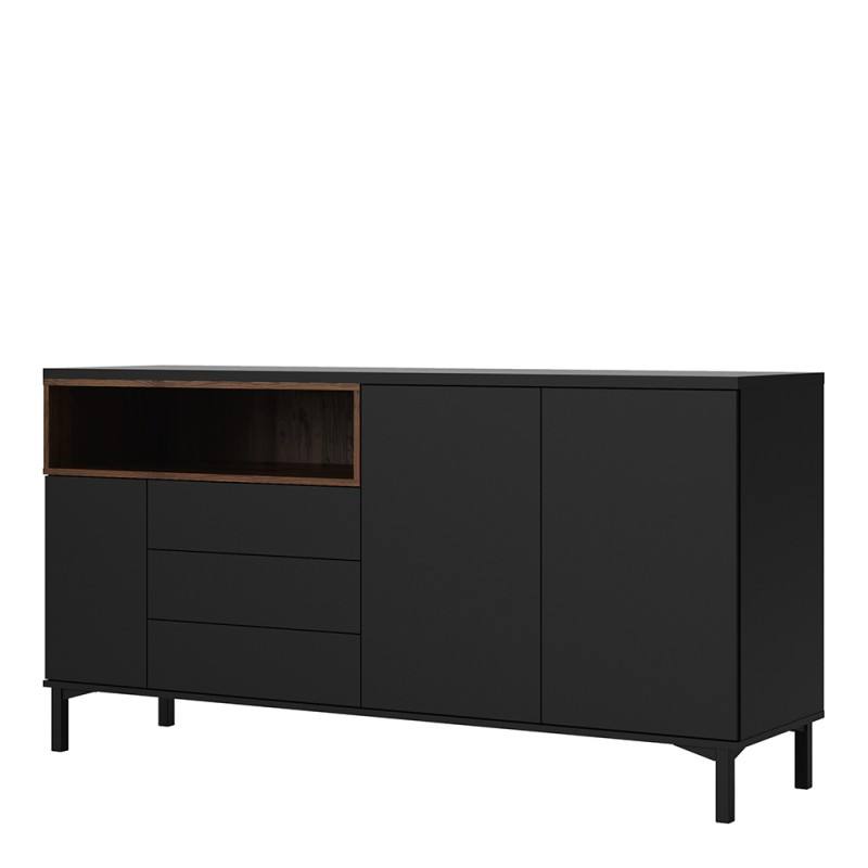 Roomers Sideboard 3 Drawers 3 Doors in Black and Walnut at Style Furniture